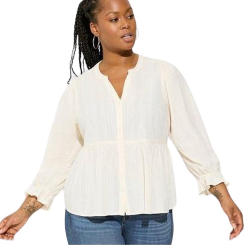 Torrid Cotton Button Up Blouson Long Sleeve Top Size 3